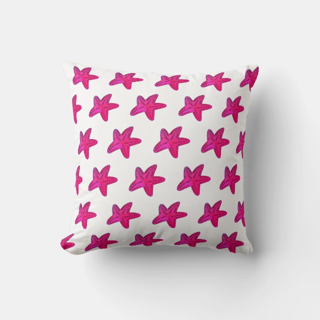 Hot Pink Coastal Starfish Throw Pillow (Front)