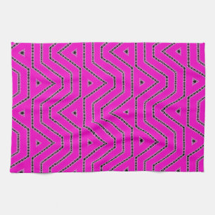 Hot Pink Colour Black Graphic Art Designer Pattern Kitchen Towel