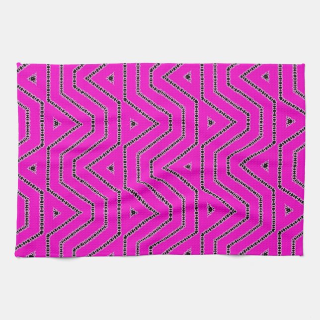 Hot Pink Colour Black Graphic Art Designer Pattern Kitchen Towel (Horizontal)