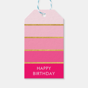 Hot Pink Colour Block Happy Birthday Gift Tags