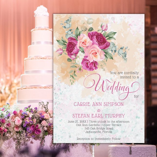Hot Pink Colour Splash Wedding Formal Invitation (Creator Uploaded)