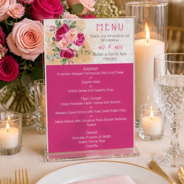 Hot Pink Colour Splash Wedding Menu (Creator Uploaded)