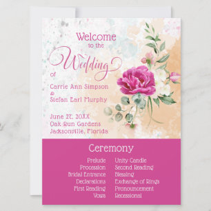 Hot Pink Colour Splash Wedding Program