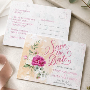 Hot Pink Colour Splash Wedding Save the Date Postcard