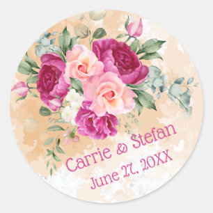 Hot Pink Colour Splash Wedding Small Round Sticker