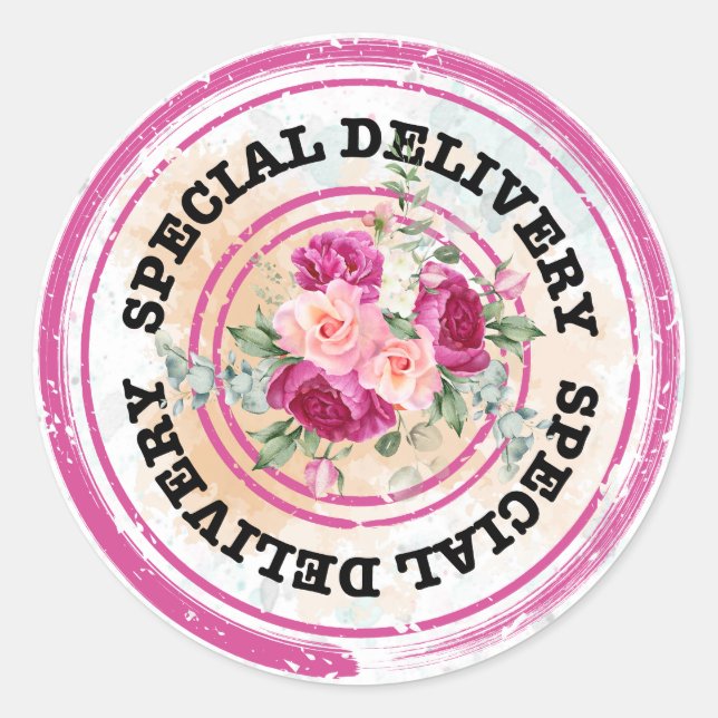 Hot Pink Colour Splash Wedding Special Delivery Classic Round Sticker (Front)