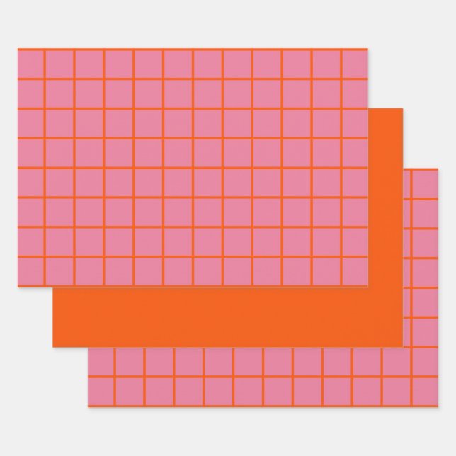 Hot Pink Colourful Trendy Retro Minimal Lines Wrapping Paper Sheet (Set)