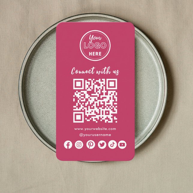 Hot Pink Connect With Us Social Media QR Code Business Card (Creator Uploaded)