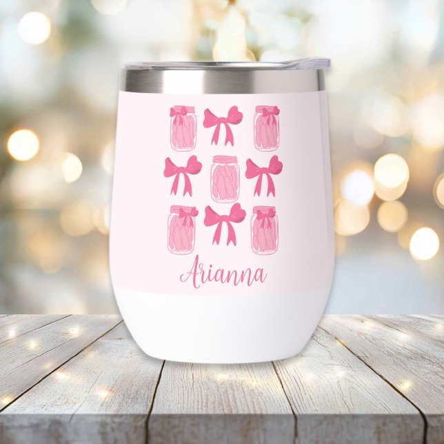 Hot Pink Coquette Pickle Jar and Bow Personalized (Hot Pink Coquette Pickle Jar and Bow Personalized Stemless Thermal Wine Tumbler)