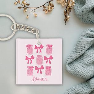Hot Pink Coquette Pickle Jar and Bow Personalized Keychain