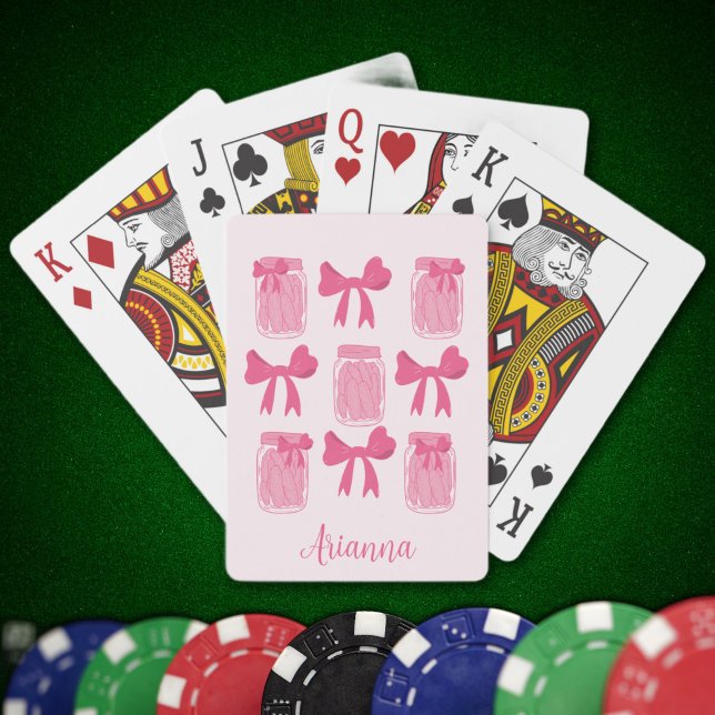 Hot Pink Coquette Pickle Jar and Bow Personalized Playing Cards (Hot Pink Coquette Pickle Jar and Bow Personalized Playing Cards)