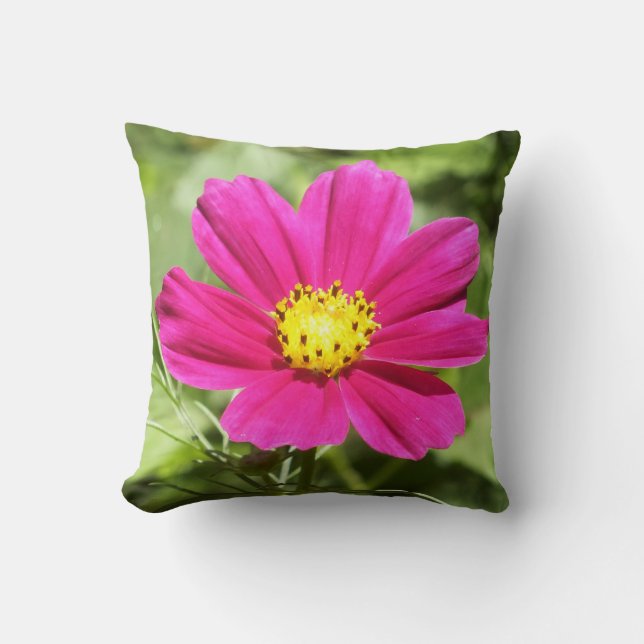 Hot Pink Cosmos Flower Throw Pillow (Front)