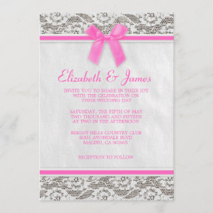 Hot Pink Country Lace Wedding Invitations