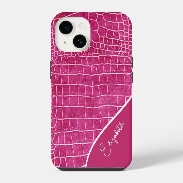 Hot Pink Crocodile Personalized iPhone Case (Back)