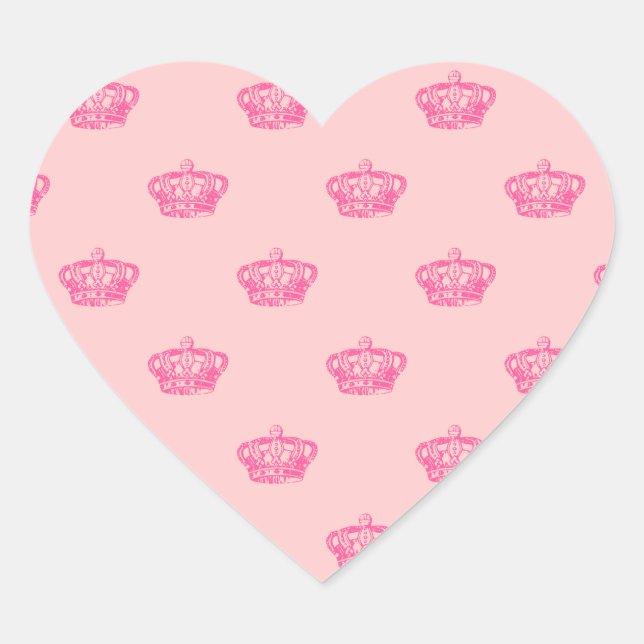 Hot Pink Crowns Heart Sticker (Front)
