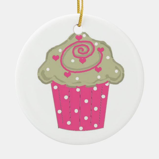 Hot Pink Cupcake Ceramic Ornament (Front)