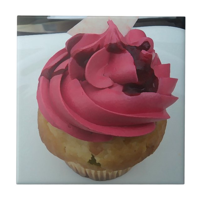 Hot Pink Cupcake - painting Tile (Front)