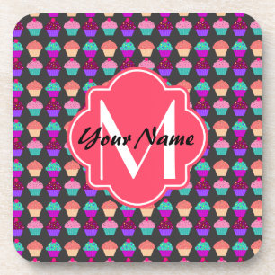 Hot Pink Cupcakes Personalized Name,Monogram Coaster