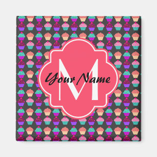 Hot Pink Cupcakes Personalized Name,Monogram Magnet