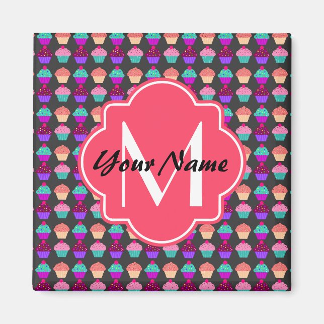 Hot Pink Cupcakes Personalized Name,Monogram Magnet (Front)