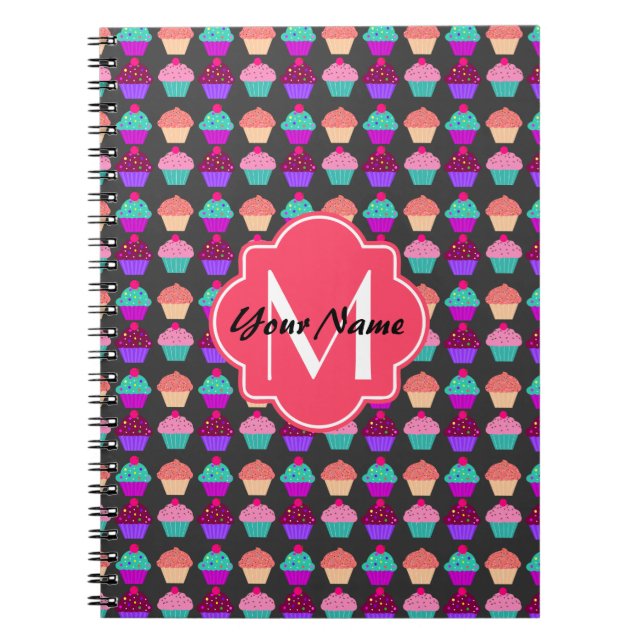 Hot Pink Cupcakes Personalized Name,Monogram Notebook (Front)