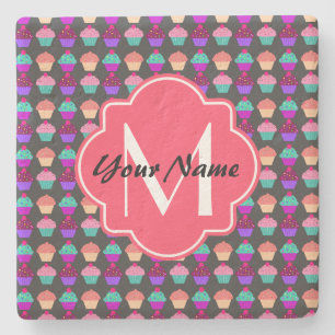 Hot Pink Cupcakes Personalized Name,Monogram Stone Coaster