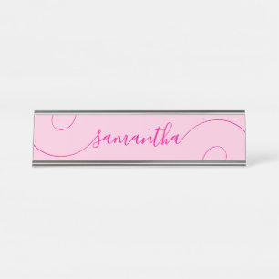 Hot Pink Curly Signature Desk Name Plate