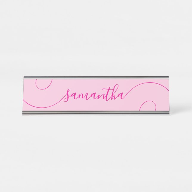 Hot Pink Curly Signature Desk Name Plate (Front)