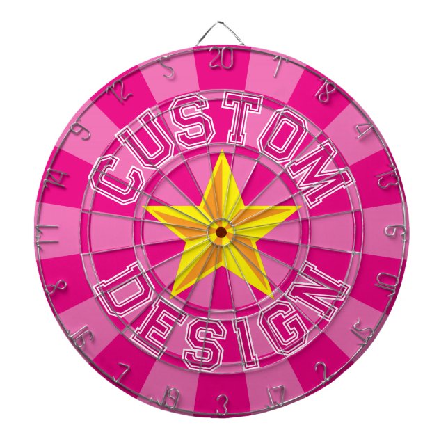 Hot Pink Custom Design Text With Yellow Star Dartboard (Front)