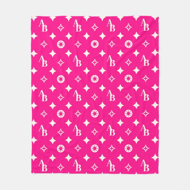Hot Pink Custom Initial Monogram Pattern Blanket (Front)