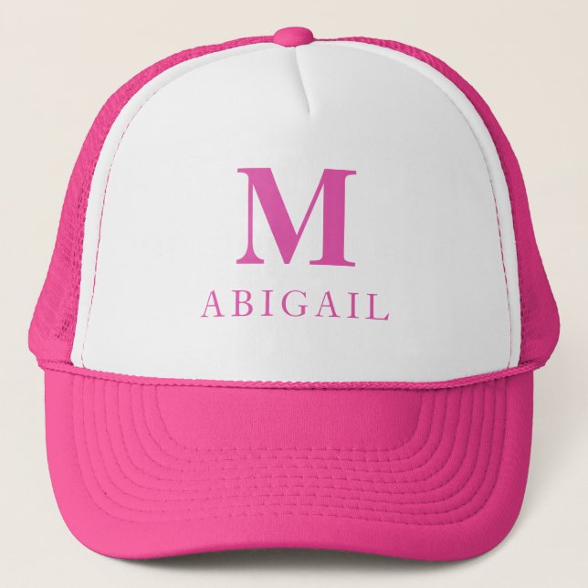 Hot Pink Custom Monogram Name Trucker Hat (Front)