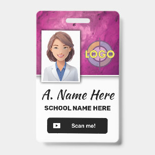 Hot Pink Custom Name Photo Logo Barcode Employee Badge