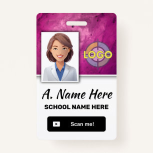 Hot Pink Custom Name Photo Logo Barcode Employee  Badge