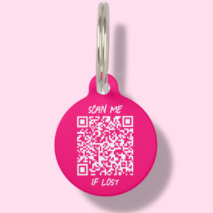 Hot Pink Custom QR Code   Scan Pet ID Tag