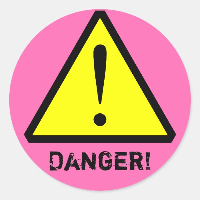 Hot Pink Customizable Warning Symbol Sticker (Front)