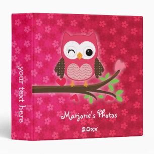 Hot Pink Cute Owl Girly Personalized Binder