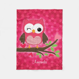 Hot Pink Cute Owl Girly Personalized Fleece Blanket