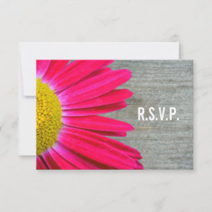 Hot Pink Daisy & Barnwood Wedding R.S.V.P. RSVP Card