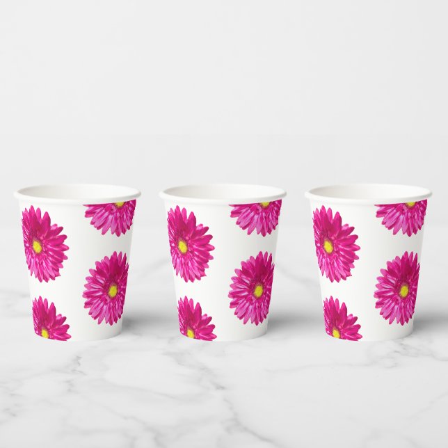 Hot Pink Daisy Floral Paper Cups (Multi)