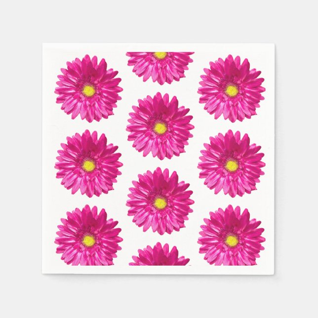 Hot Pink Daisy Floral Paper Napkins (Front)