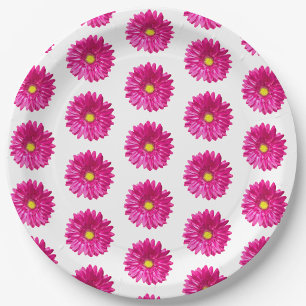 Hot Pink Daisy Floral Paper Plates