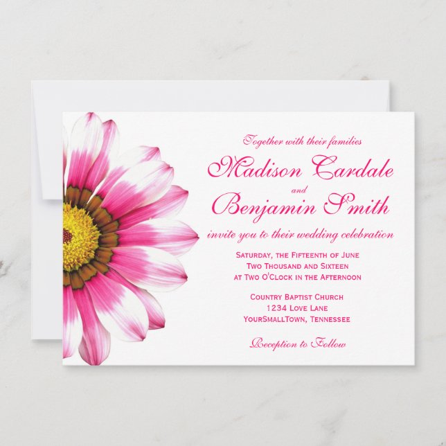 Hot Pink Daisy Flower Wedding Invitations (Front)