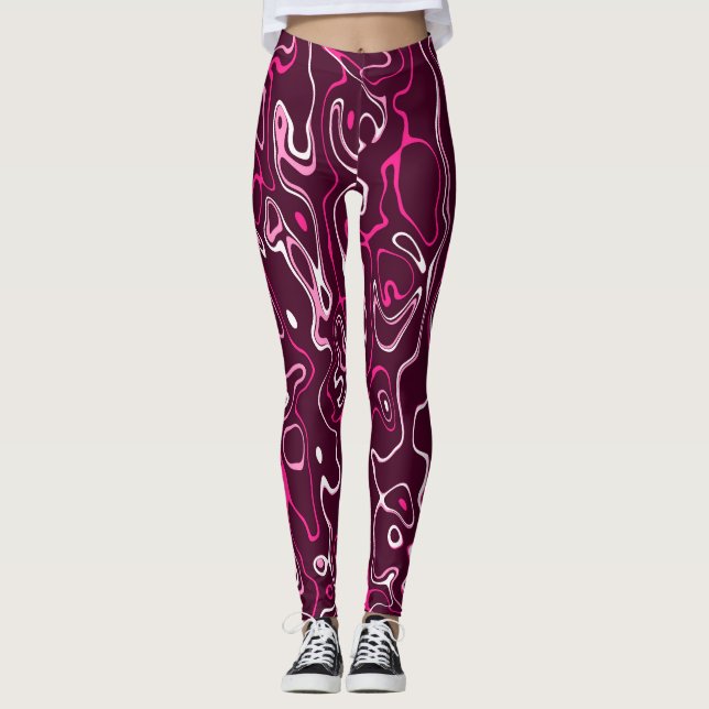 Hot pink damascus abstract swirls cool pattern leggings (Front)