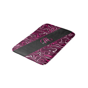 Hot pink damascus abstract swirls Custom Monogram Bath Mat