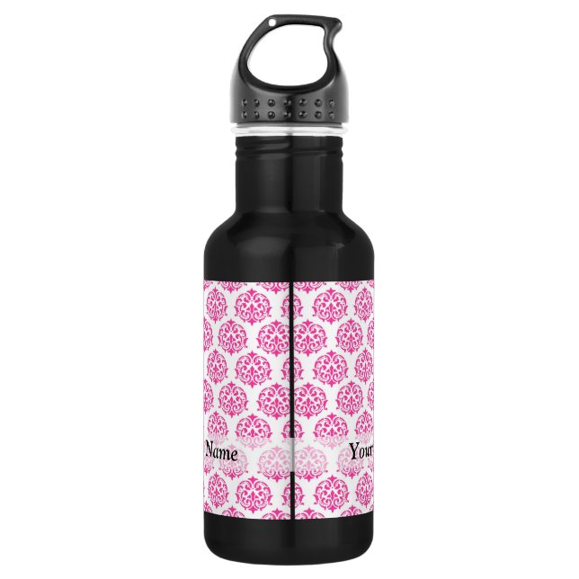 Hot pink damask 532 ml water bottle (Front)