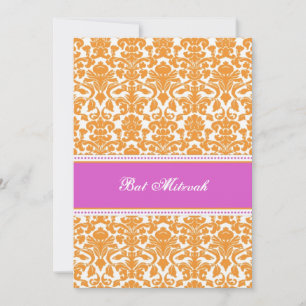 Hot Pink Damask Bat Mitzvah Invitations