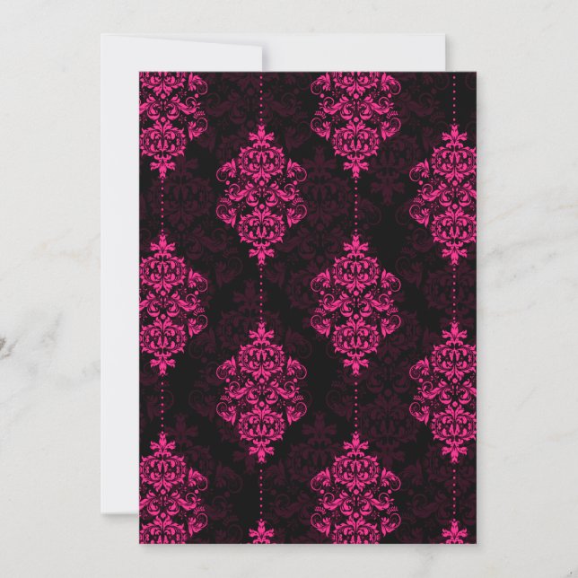 Hot Pink Damask & Black Wedding Invitations (Front)