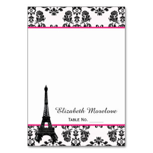 Hot Pink Damask Eiffel Tower Tent Place Cards