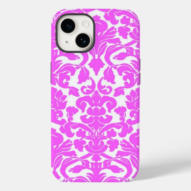 Hot Pink Damask iPhone 14 Case (Back)