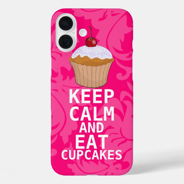 Hot Pink Damask KEEP CALM AND Eat Cupcakes Case-Mate iPhone Case (Back)